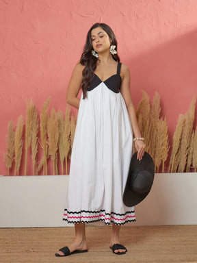 White & Black Ric Rac Lace Strappy Back-Tie Midi Dress-Pink Paprika by SASSAFRAS