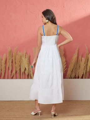 White Ric Rac Lace Strappy Tiered Maxi Dress-Pink Paprika by SASSAFRAS