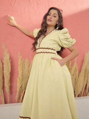Yellow Ric Rac Lace A-Line Midi Dress-Pink Paprika by SASSAFRAS