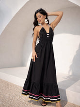 Black Ric Rac Lace Strappy Flared Hem Maxi Dress-Pink Paprika by SASSAFRAS