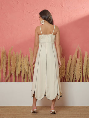 White Twill Front Bow Strappy Midi Dress-Pink Paprika by SASSAFRAS