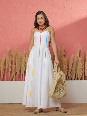 Women White Multi Ric Rac Strappy Maxi Dress