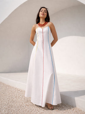 Women White Multi Ric Rac Strappy Maxi Dress