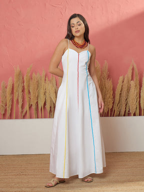 Women White Multi Ric Rac Strappy Maxi Dress