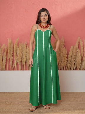 Green Ric Rac Lace Strappy Maxi Dress-Pink Paprika by SASSAFRAS