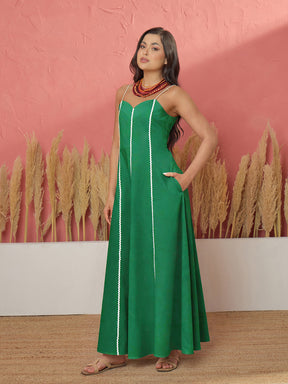 Green Ric Rac Lace Strappy Maxi Dress-Pink Paprika by SASSAFRAS