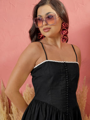 Black Ric Rac Low Waist Strappy Midi Dress-Pink Paprika by SASSAFRAS