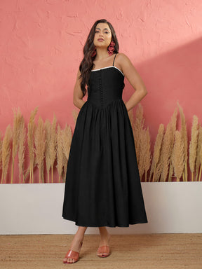 Black Ric Rac Low Waist Strappy Midi Dress-Pink Paprika by SASSAFRAS