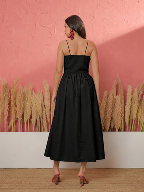 Black Ric Rac Low Waist Strappy Midi Dress-Pink Paprika by SASSAFRAS