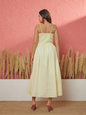 Yellow Ric Rac Low Waist Strappy Midi Dress-Pink Paprika by SASSAFRAS