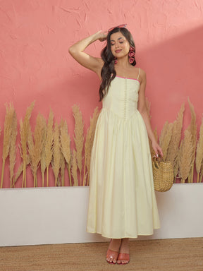 Women Yellow Ric Rac Low Waist Strappy Midi Dress