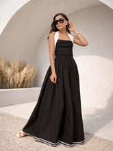 Black Ric Rac Contrast Back Tie Gathered Maxi Dress-Pink Paprika by SASSAFRAS