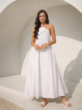 White Front Corsage Halter Neck A-Line Midi Dress-Pink Paprika by SASSAFRAS