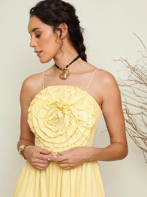 Yellow Poplin Front Corsage Strappy Maxi Dress-Pink Paprika by SASSAFRAS