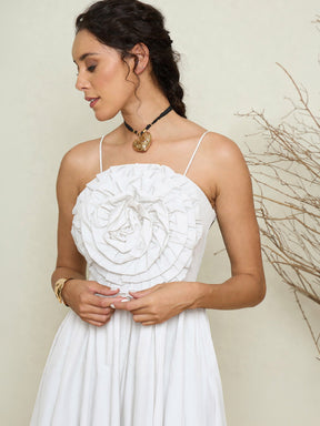 White Poplin Front Corsage Strappy Maxi Dress-Pink Paprika by SASSAFRAS