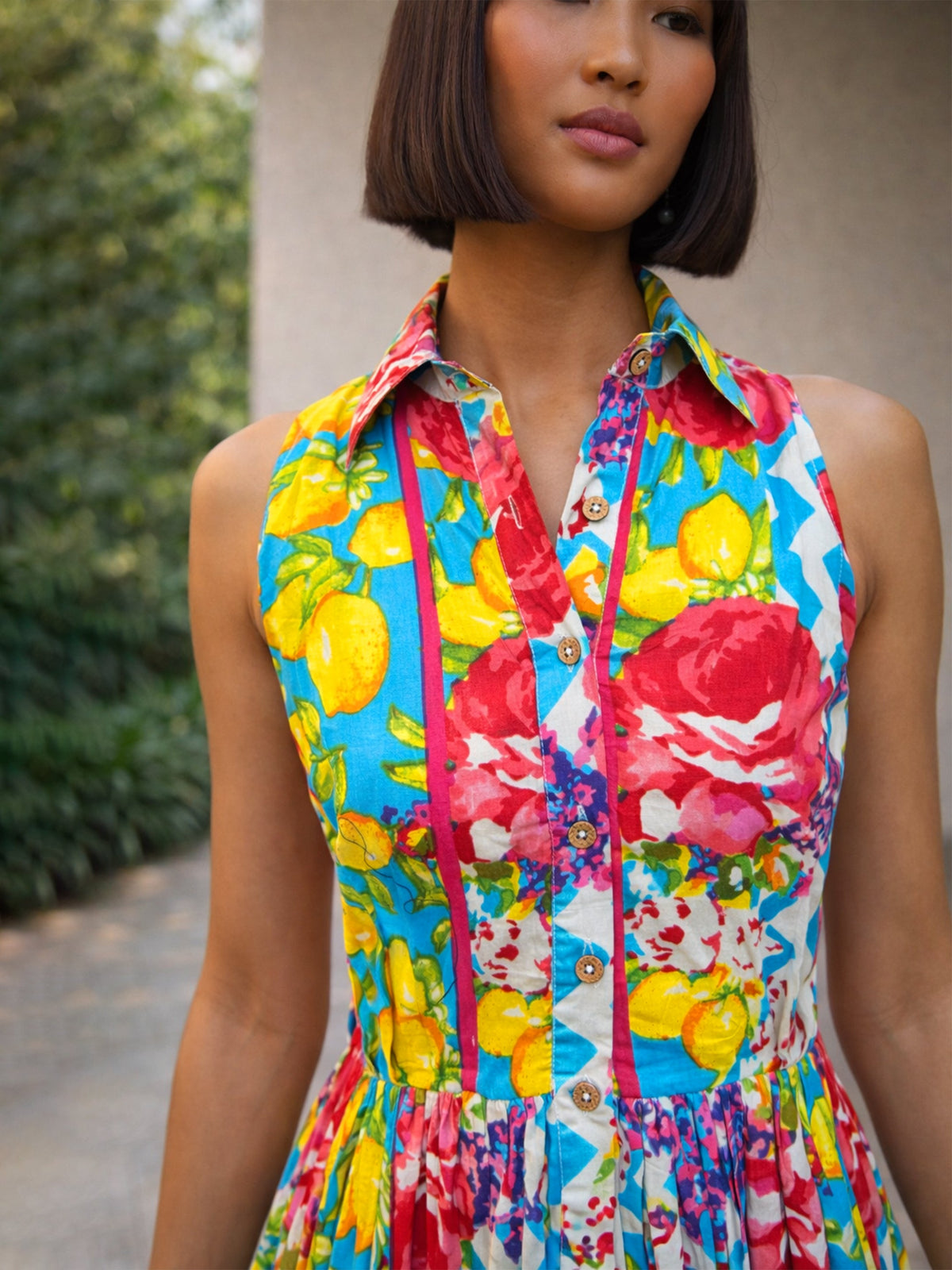 Blue Multi Floral Collar Neck Button Down Maxi Dress-Pink Paprika by SASSAFRAS