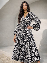 Black & White Floral V Neck Waist Tie Knot Maxi Dress-Pink Paprika by SASSAFRAS