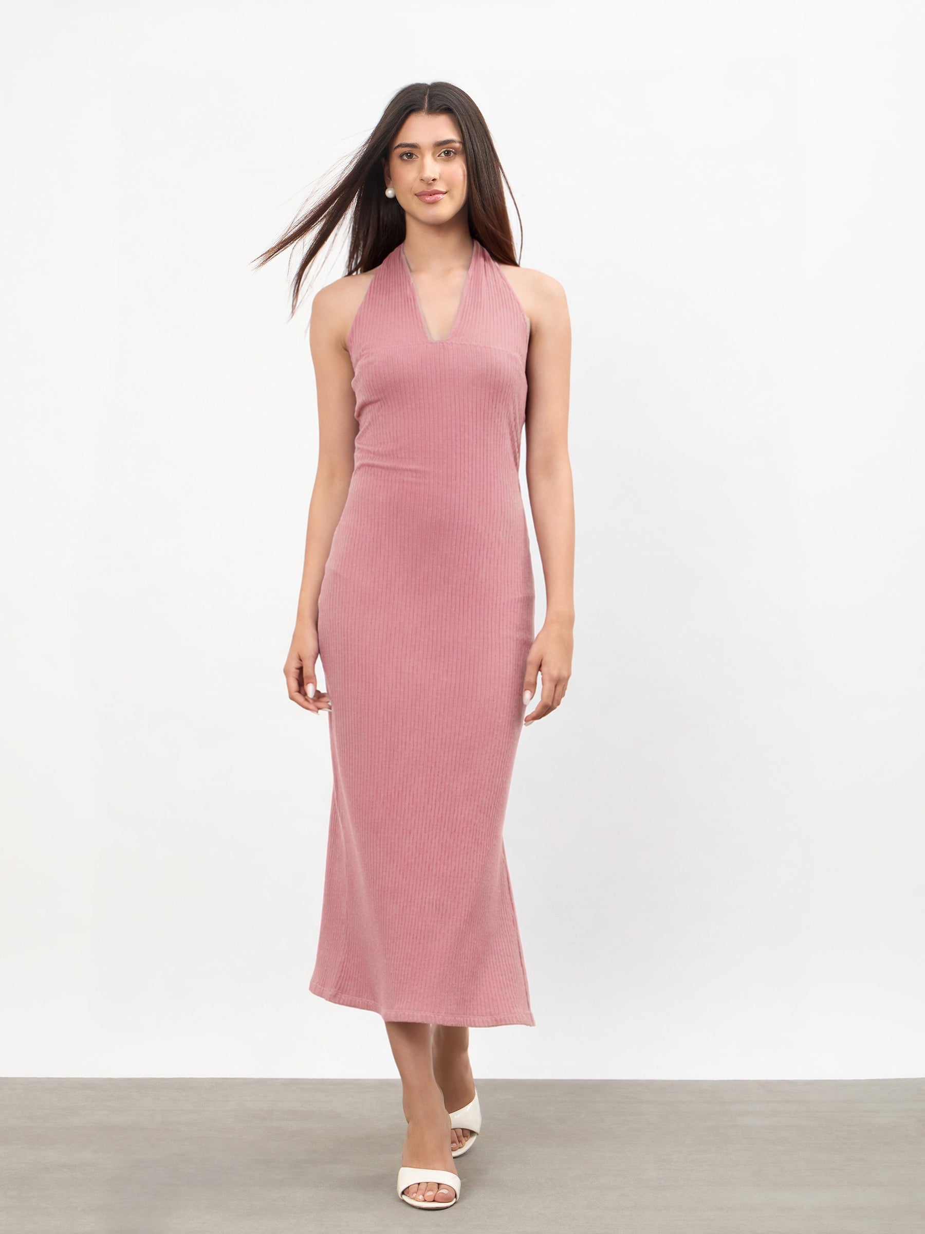 Buy Women Pink Halter Neck Bodycon Midi Dress Online at Best Price -  Sassafras