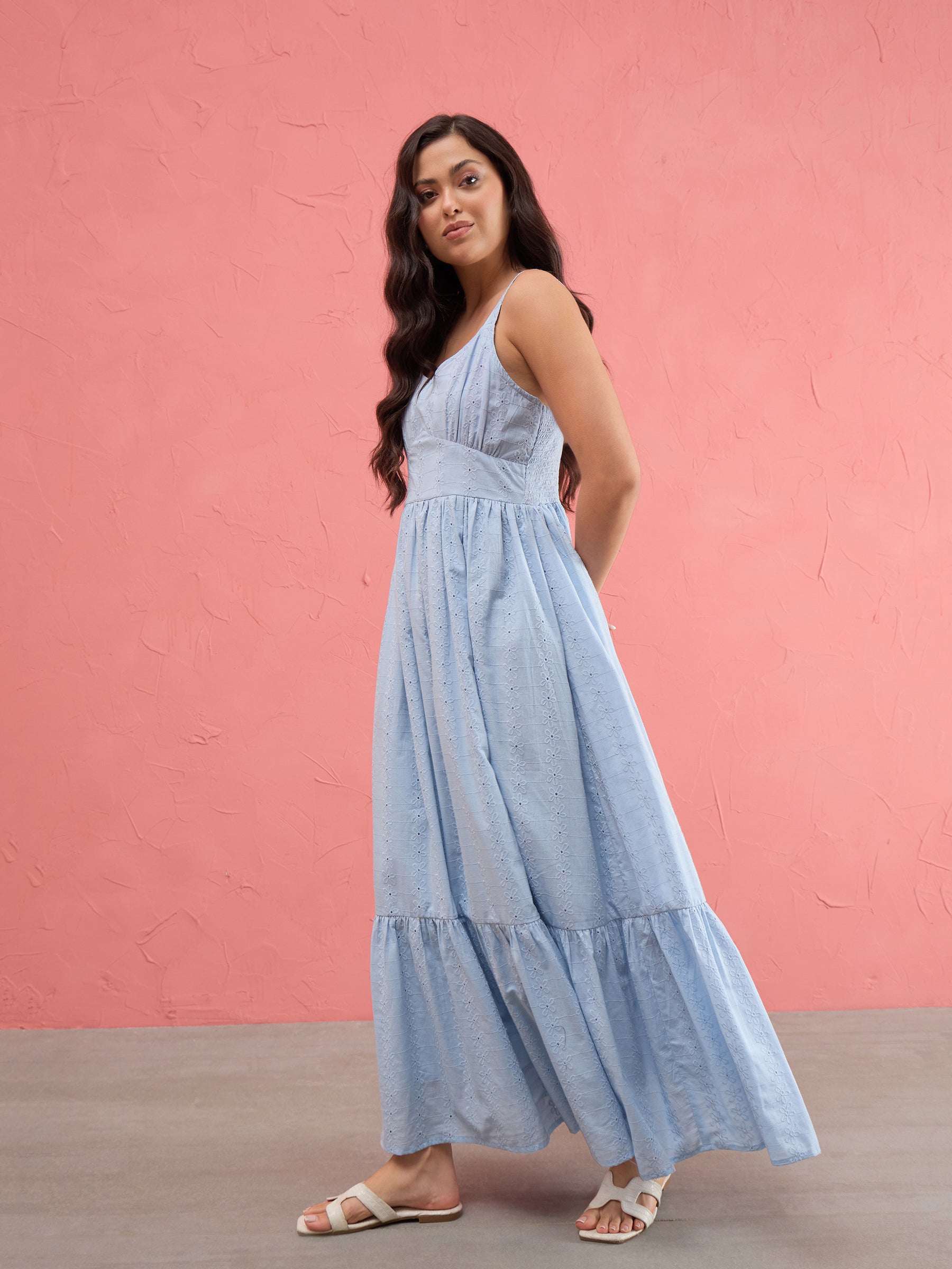 Blue Sweetheart Neck Strappy Maxi Dress-SASSAFRAS