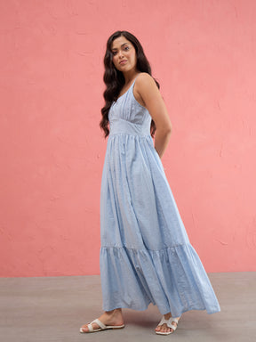 Blue Sweetheart Neck Strappy Maxi Dress-SASSAFRAS