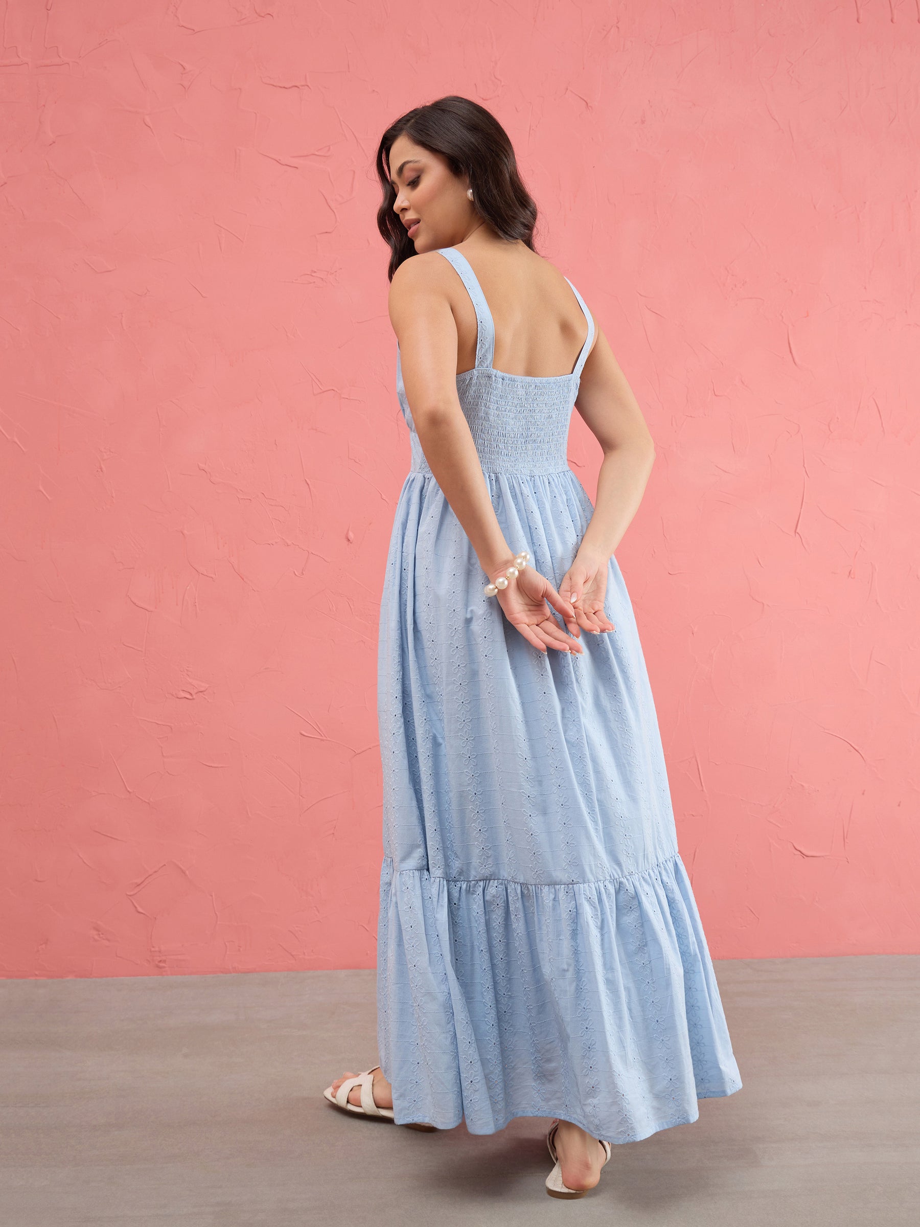Blue Sweetheart Neck Strappy Maxi Dress-SASSAFRAS