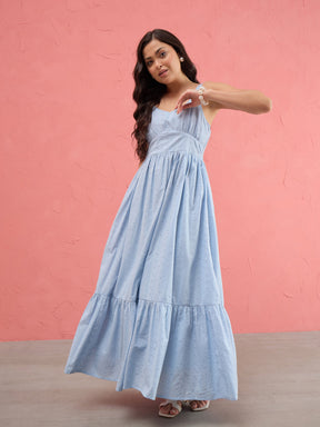 Women Blue Sweetheart Neck Strappy Maxi Dress
