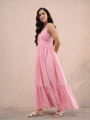 Pink Sweetheart Neck Strappy Maxi Dress-SASSAFRAS