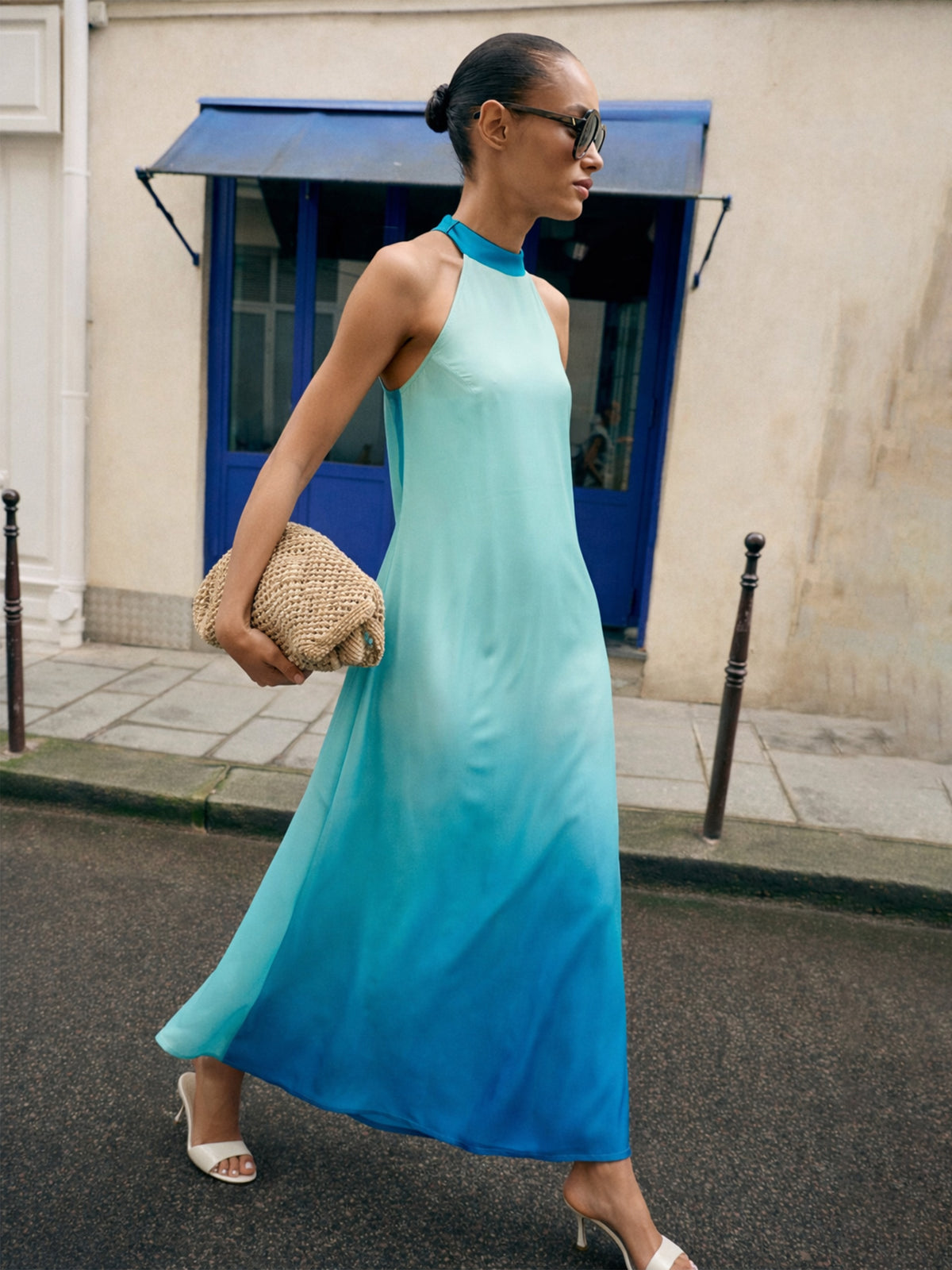 Sea Green Ombree Halter Neck Maxi Dress -SASSAFRAS