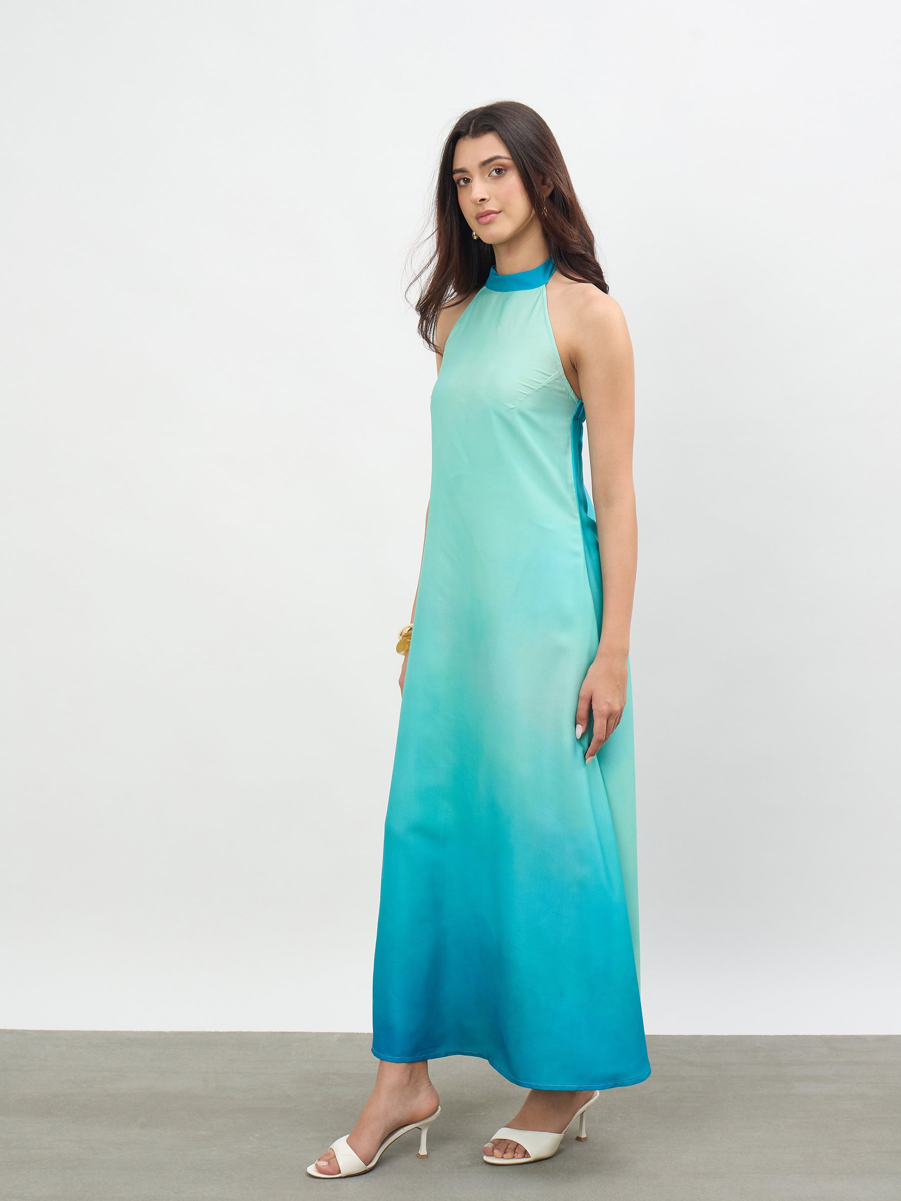 Sea Green Ombree Halter Neck Maxi Dress -SASSAFRAS