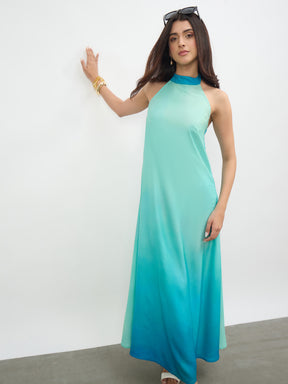 Sea Green Ombree Halter Neck Maxi Dress -SASSAFRAS