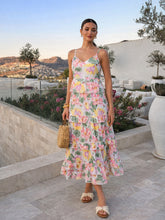 White Multi Floral Strappy Tiered Midi Dress -SASSAFRAS