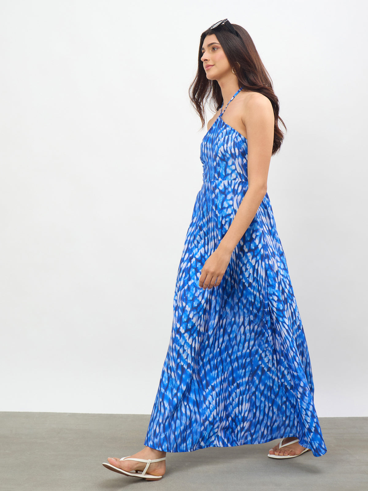 Navy Tie-dye Back Tie Halter Neck Maxi Dress -SASSAFRAS