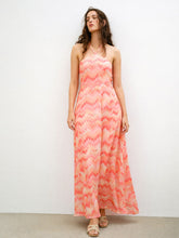 Orange Ikkat Back Tie Halter Neck Maxi Dress -SASSAFRAS