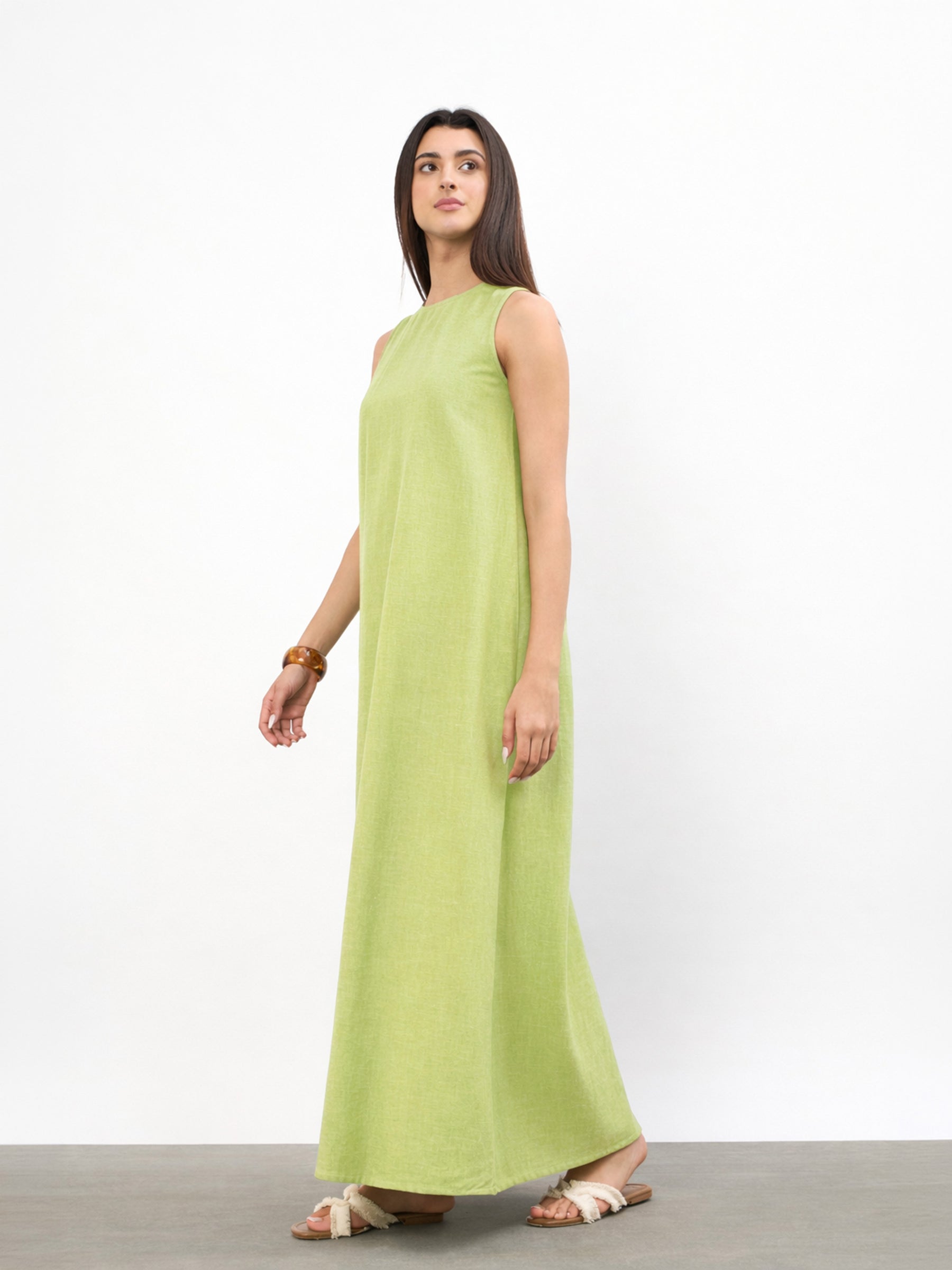 Green Solid Sleeveless A-Line Maxi Dress -SASSAFRAS
