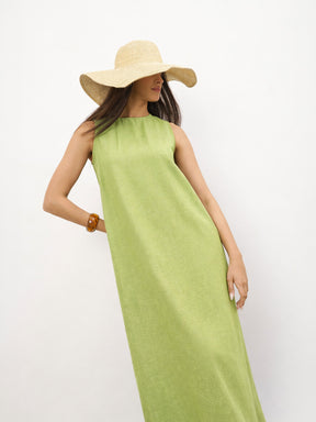 Green Solid Sleeveless A-Line Maxi Dress -SASSAFRAS