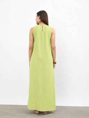 Green Solid Sleeveless A-Line Maxi Dress -SASSAFRAS