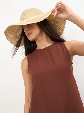 Women Brown Solid Sleeveless A-Line Maxi Dress