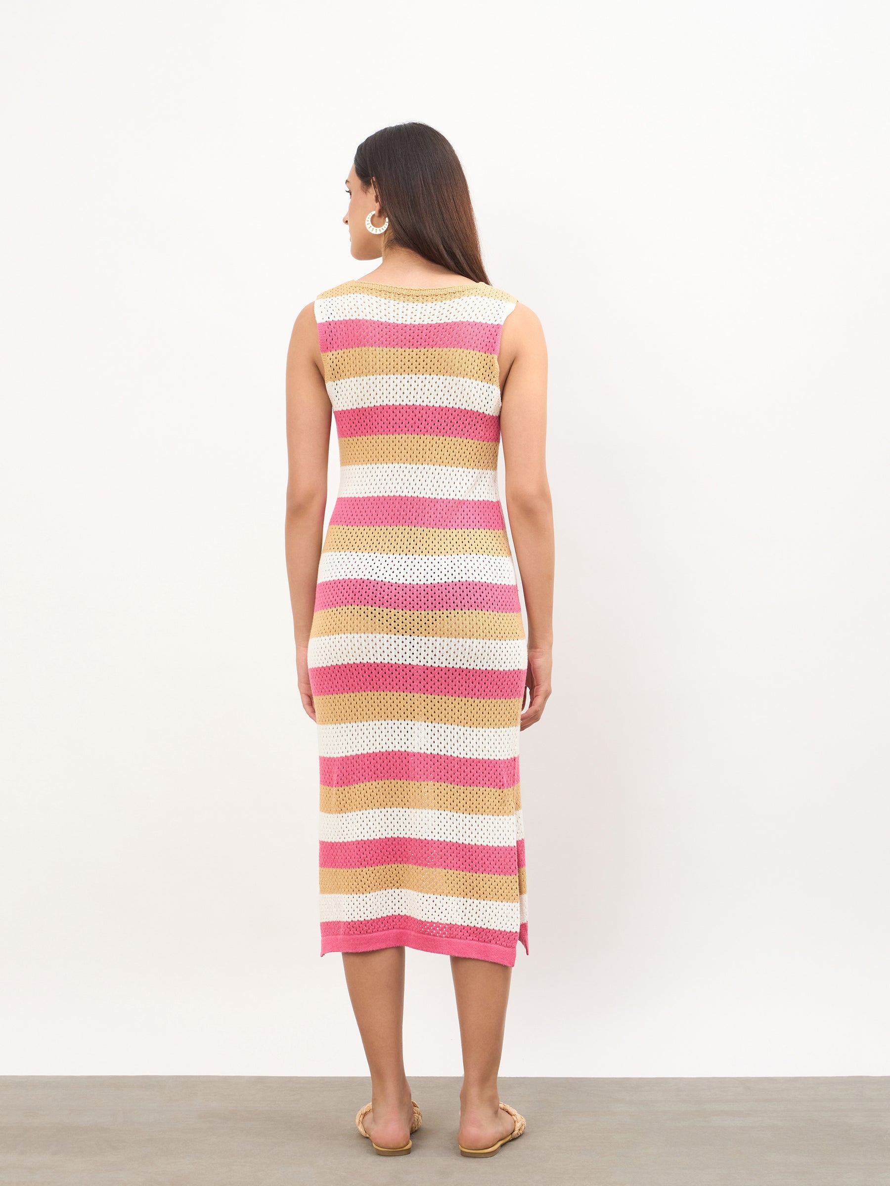 Pink Crochet Sleeveless Beach Midi Dress-SASSAFRAS