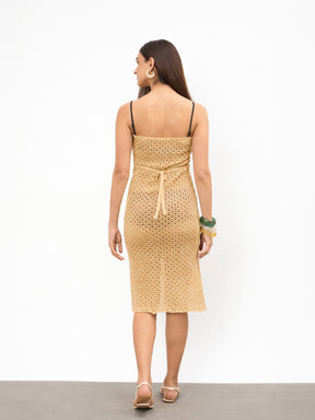Women Beige Crochet Tube Beach Midi Dress