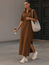 Brown Oversized Polo Neck T-Shirt Maxi Dress-SASSAFRAS BASICS