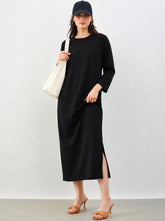 Black Long Sleeves T-Shirt Maxi Dress-SASSAFRAS BASICS