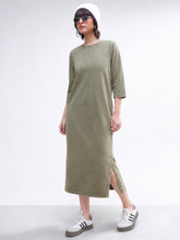 Green Overdyed Long Sleeves T-Shirt Maxi Dress-SASSAFRAS BASICS