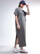 Grey Overdyed Short Sleeves T-Shirt Midi Dress-SASSAFRAS BASICS