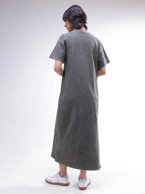 Women Grey Overdyed Short Sleeves T-Shirt Midi Dress