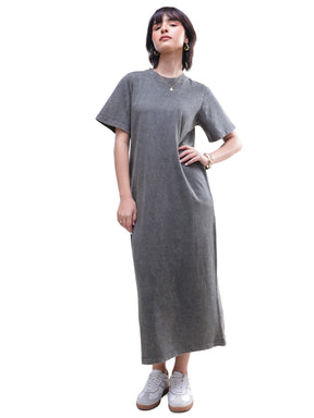 Women Grey Overdyed Short Sleeves T-Shirt Midi Dress