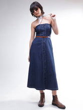 Navy Washed Denim Tube Dress-SASSAFRAS
