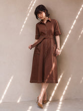 Brown Wash Denim Belted Maxi Dress-SASSAFRAS