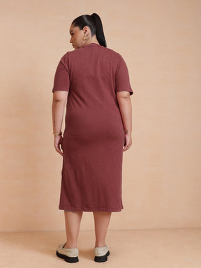Red Overdyed Round Neck T Shirt Dress-SASSAFRAS Curve