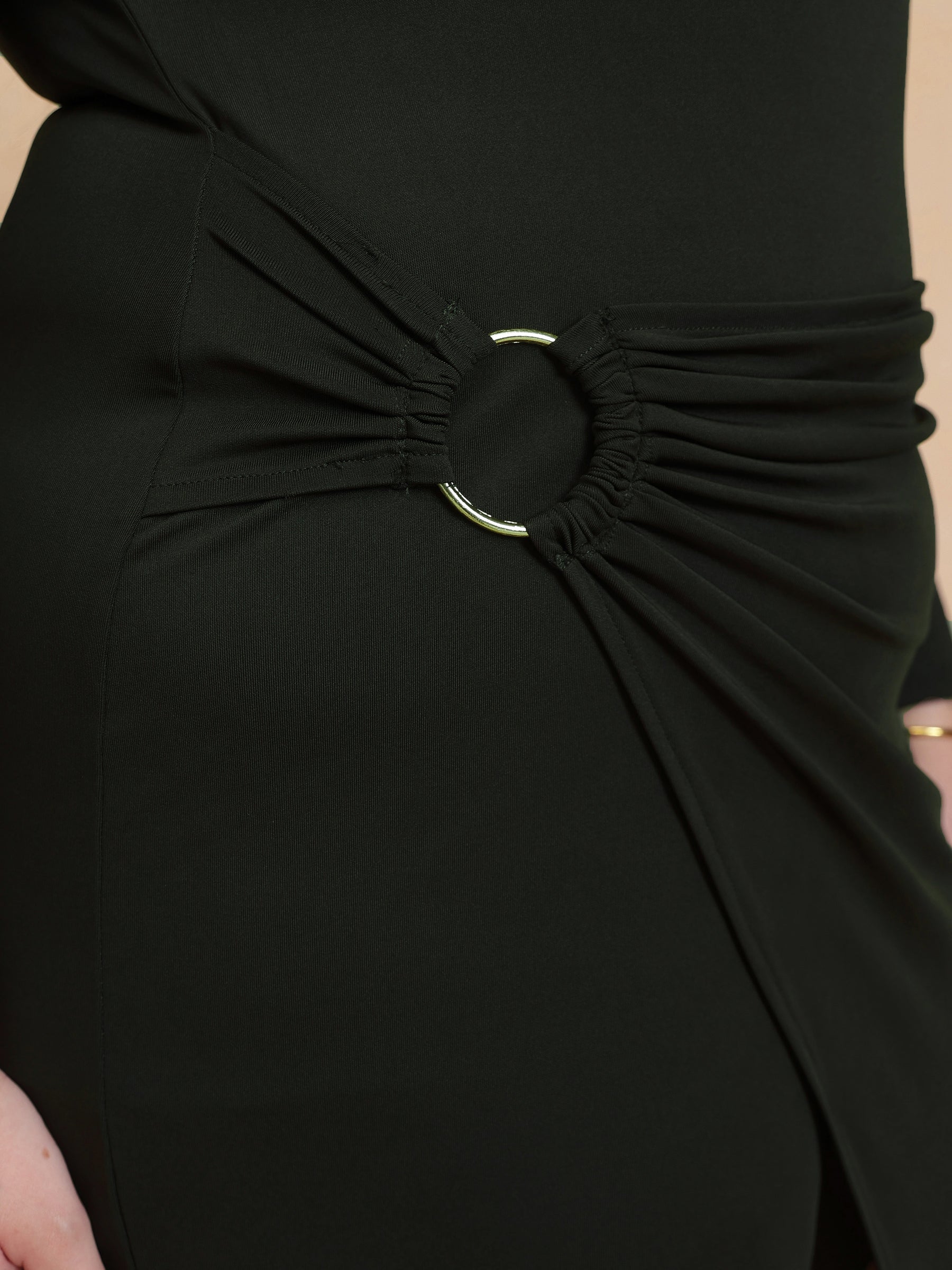 Olive Full Sleeves Wrap Dress-SASSAFRAS Curve
