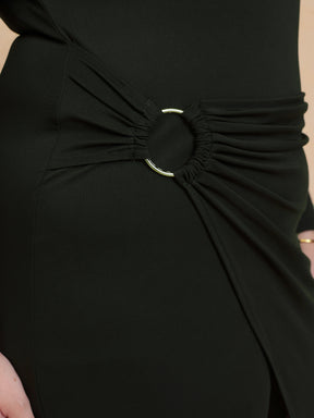 Olive Full Sleeves Wrap Dress-SASSAFRAS Curve